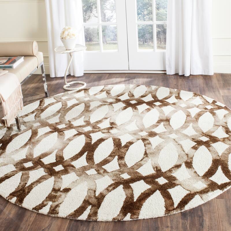 SAFAVIEH Handmade Eligija Wool Geometric Dip Dye Area Rug - 7' Round - Ivory/Chocolate