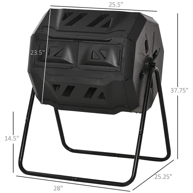 42.3 Gallon Dual-Chamber Rotating Compost Bin Outdoor Garden Tumbler with Ventilation Durable Steel and PP