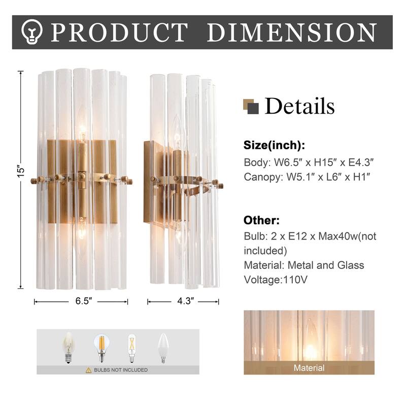 Casandra 2-Light Crystal Glass Bar Wall Sconce