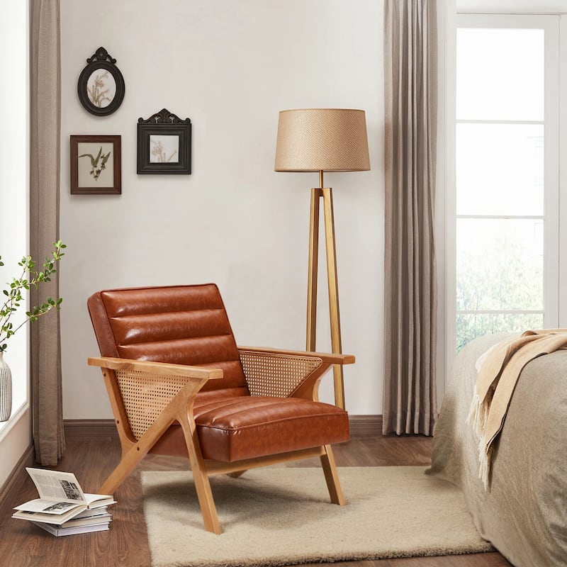 EROMY Mid-Century Modern Accent Chair - Solid Wood Frame Armchair for Living Room, Lounge, or Balcony