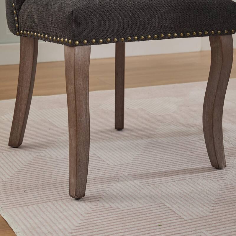 Fabric Upholstered Dining Chairs Set of 2, Kitchen Chairs with Curved Backrest, Accent Chair with Solid Wood Legs