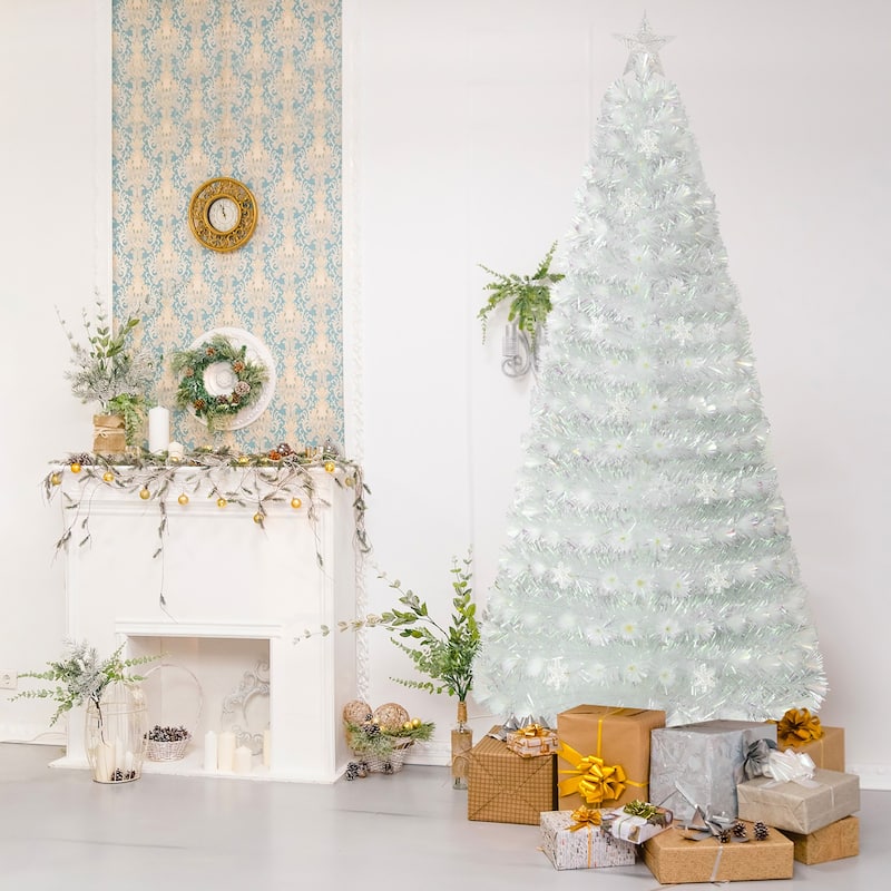 Gymax 5/6/7 FT Pre-Lit Fiber Optic Christmas Tree White Artificial