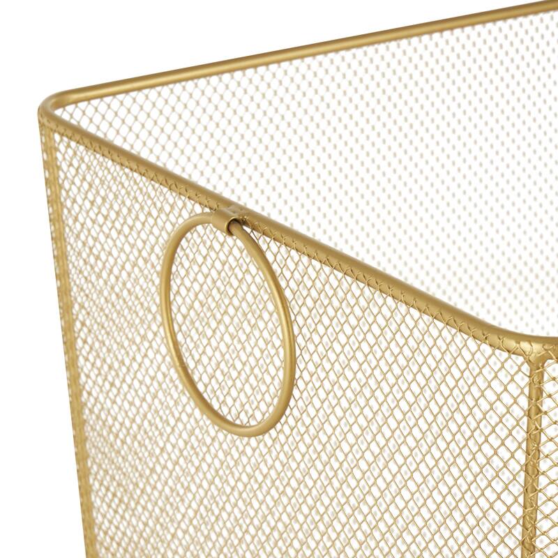Metal Square Mesh Wire Rolling Laundry Storage Cart with Ring Handles - Black or Gold - Roche River Decor