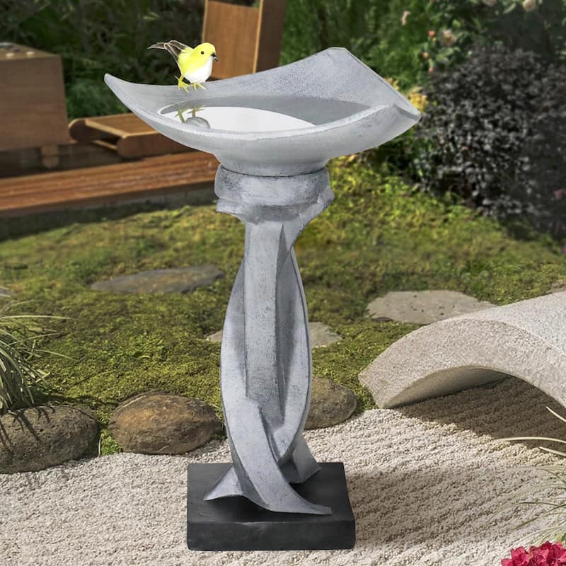 22.8" H Outdoor Concrete Bird Bath - Perfect for Adding Interest to Garden, Patio, Backyard, Porch and Deck