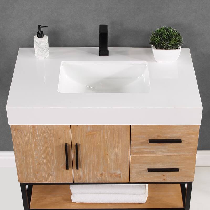 Altair Bianco Bath Vanity with White Composite Stone Top,no Mirror