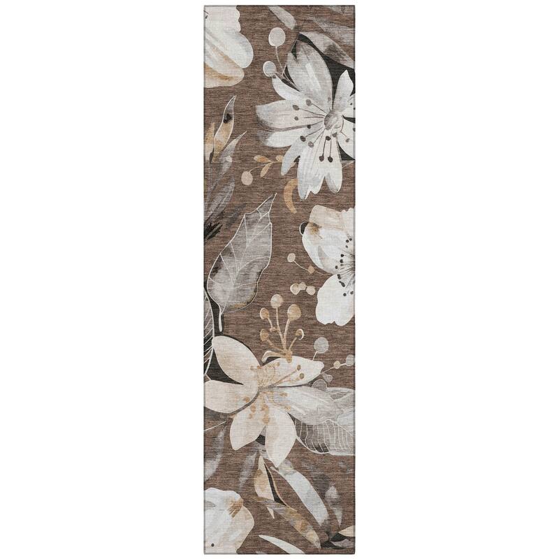 Machine Washable Indoor/ Outdoor Floral Chantille Rug