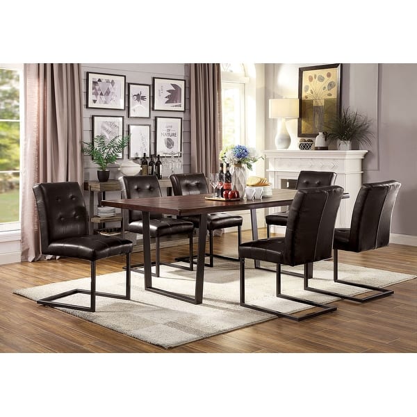 slide 1 of 5, 7 Piece Dining Set in Dark Oak and Gun Metal Finish