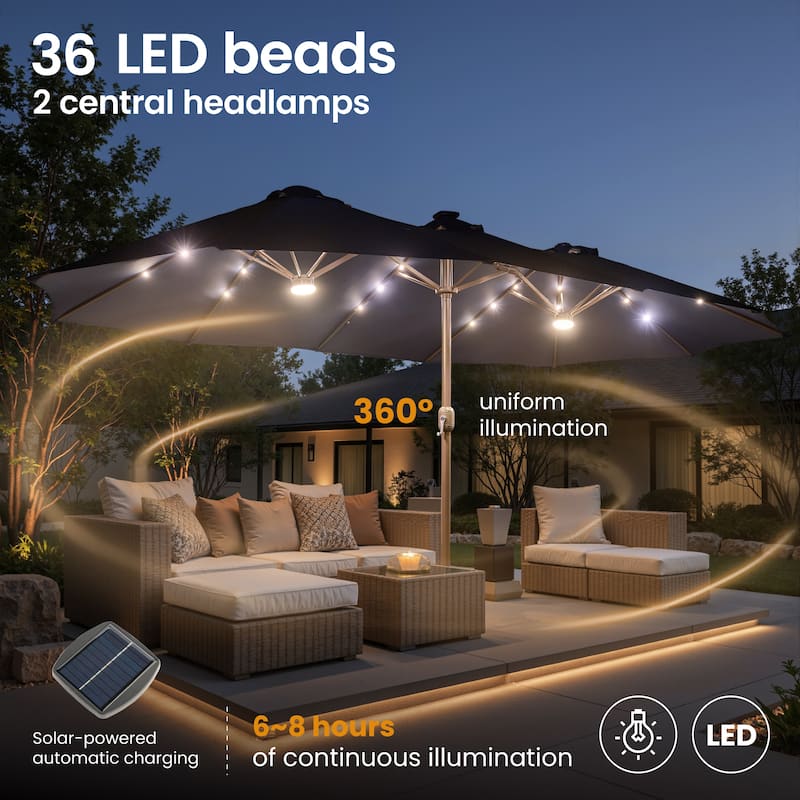 ​OVIOS 15ft Double Side Patio Umbrella Extra Large with Light