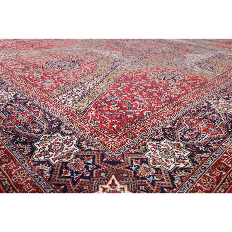 Red Floral Kashan Turkish Rug Machine-Made Bedroom Carpet - 9'7" x 12'9"