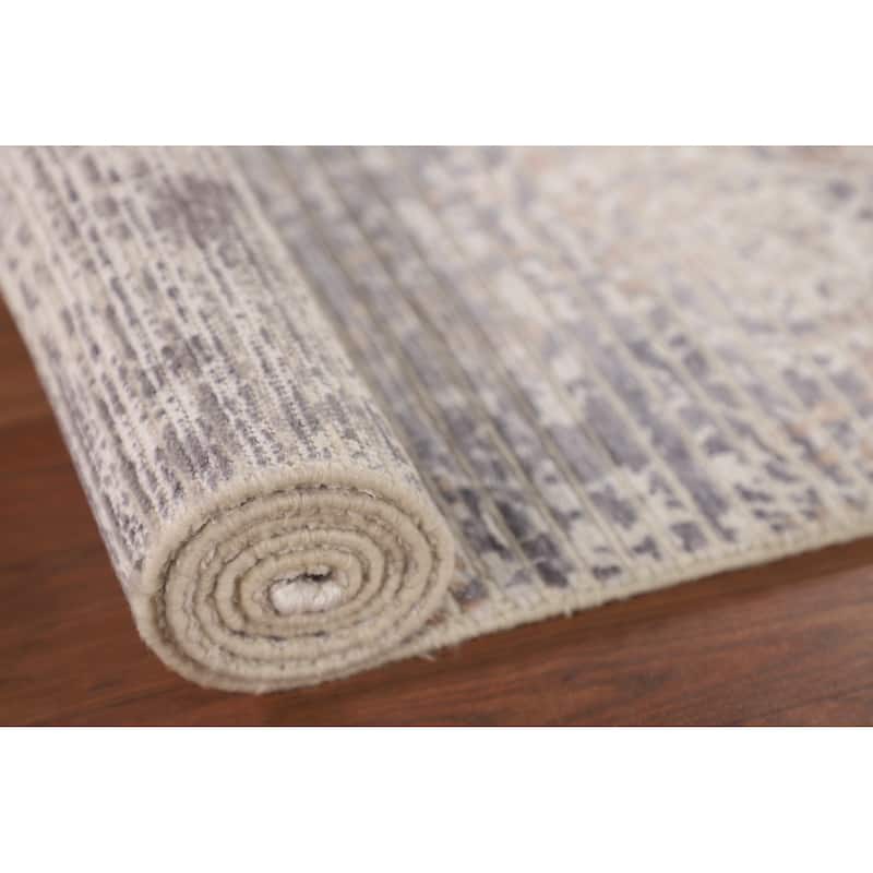 Beige Striped Abstract Oriental Accent Rug Handmade Wool Carpet - 2'9"x 4'10"