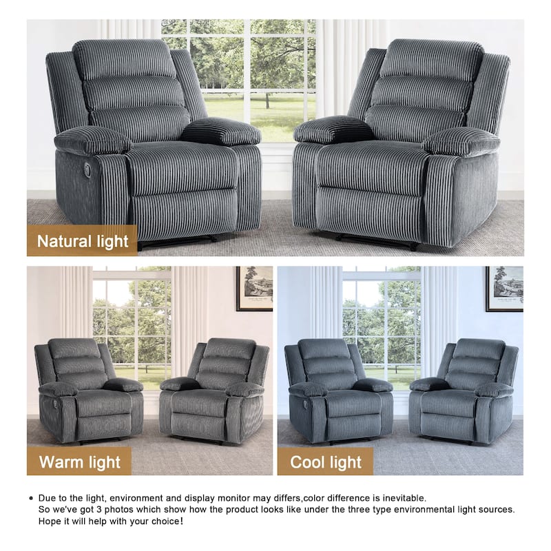 Overstuffed Cotton Corduroy Manual Pushback Recliner with Wide Armrest