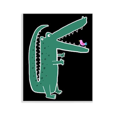 Stupell Alligator & Bird on Black Wall Plaque Art Design By Carla Daly