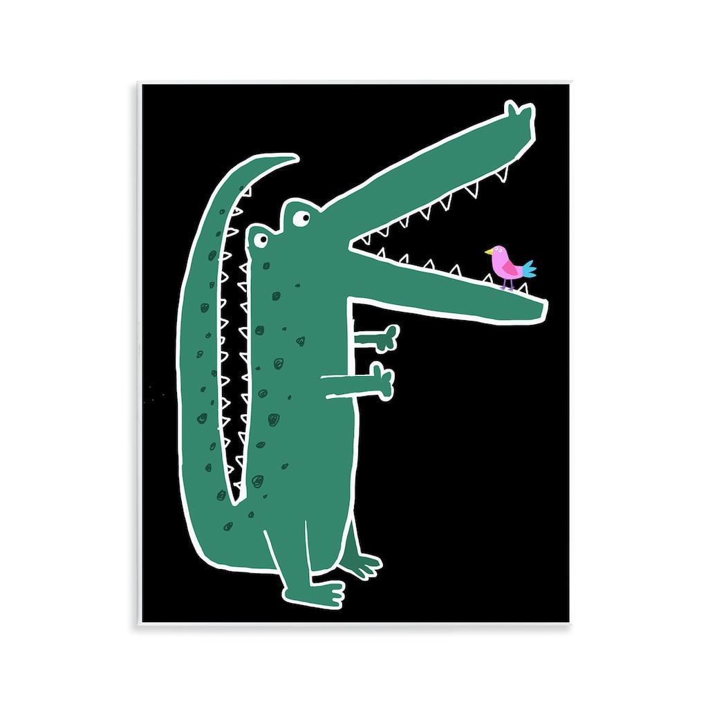 Stupell Alligator & Bird on Black Wall Plaque Art Design By Carla Daly