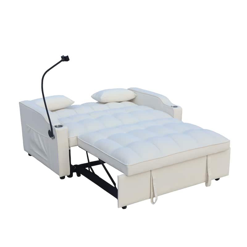 Convertible Sofa Bed with Holders, Velvet Loveseat with Reclining Backrest, Small Sofa with Toss Pillows and Pockets