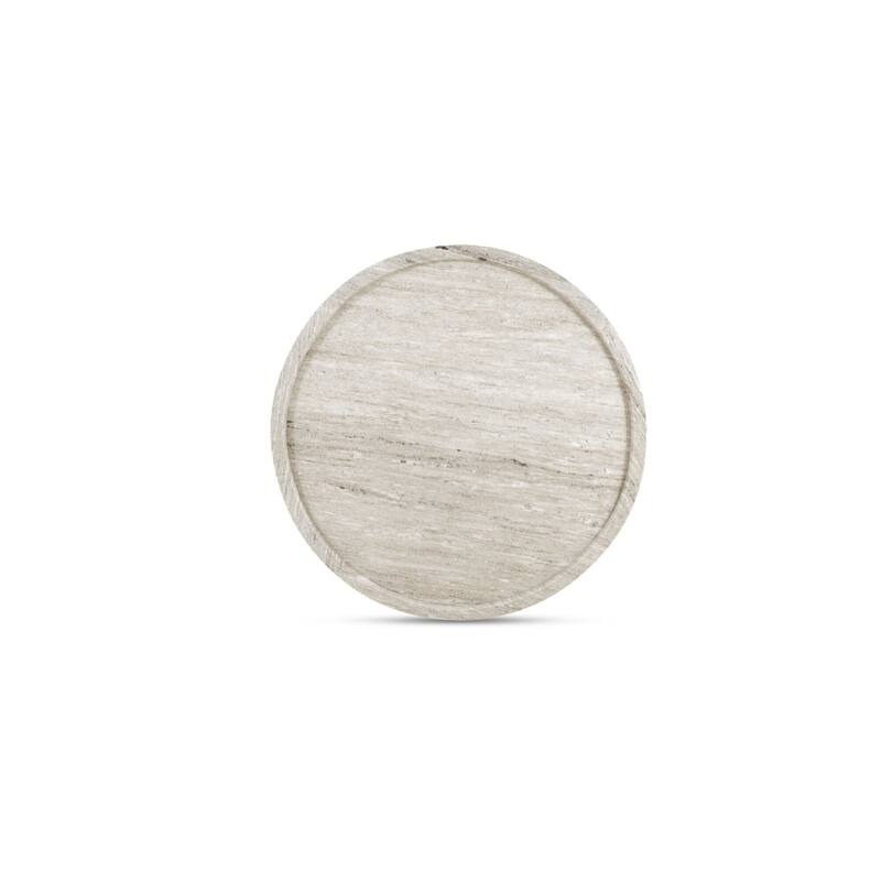 NADAAL STUDIOS Elunara Coffee Table, Round Antique White Marble Tray Top, Pedestal Iron Base, Compact Size, White