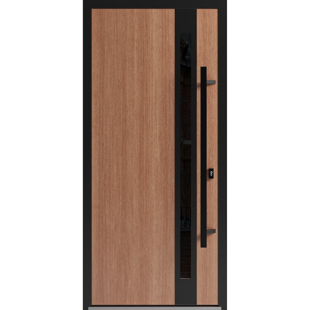 Front Exterior Prehung Steel Door Ronex 1033 Teak Entry Metal Painted W36xH80 Left hand Inswing