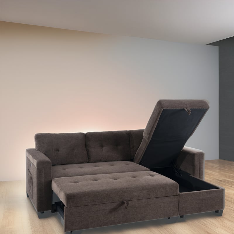 Convertible L-Shaped Sectional Sleeper Sofa with USB & Pull-Out Bed