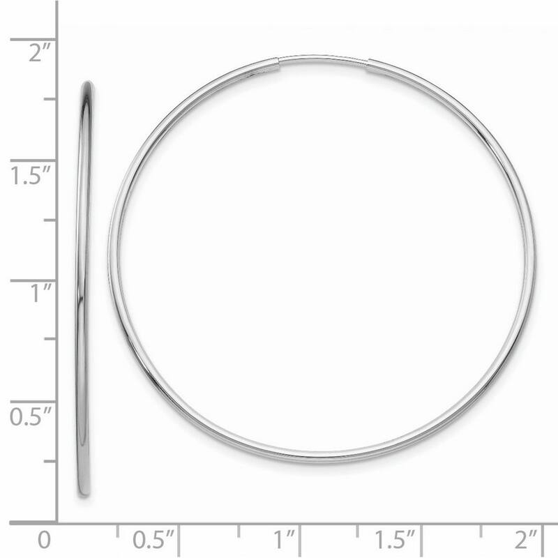 Curata 14k White Gold Polished Endless 1.2x44mm Tube Hoop Earrings
