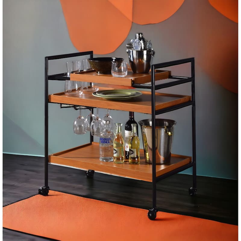 Oaken Honey Oak & Black Finish Serving Cart(no include stool)