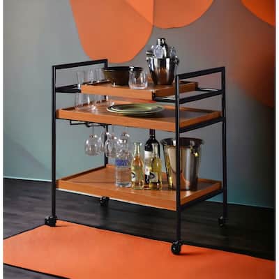 Oaken Honey Oak & Black Finish Serving cart