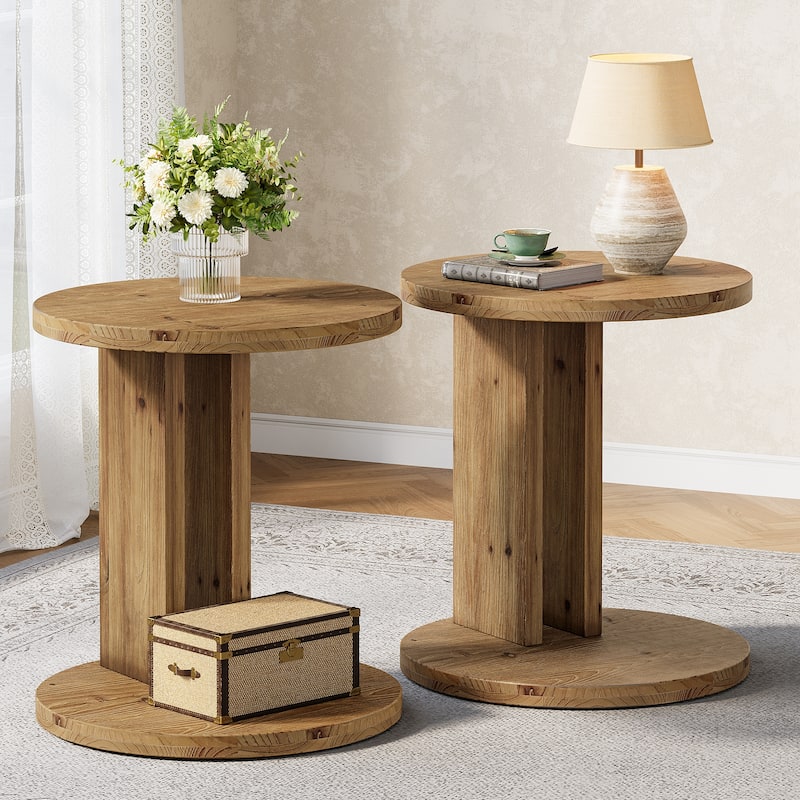 19.68" Round C-Shaped Solid Wood End Table