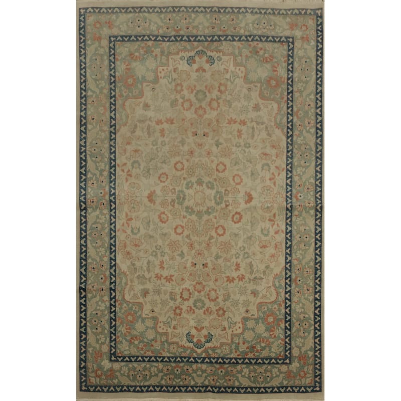 Hand Knotted Oriental 100% Wool Carpet Traditional Floral Beige & Ivories Ziegler Area Rug - 8' 3'' X 6' 1''