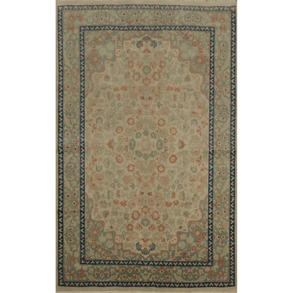 Hand Knotted Oriental 100% Wool Carpet Traditional Floral Beige & Ivories Ziegler Area Rug - 8' 3'' X 6' 1''
