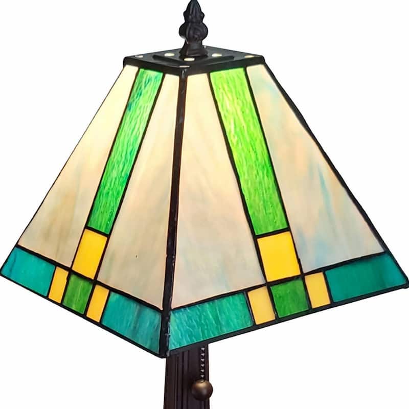 15" Metal Candlestick Table Lamp in Dark Brown with Green Shade - 9” x 14” x 15”