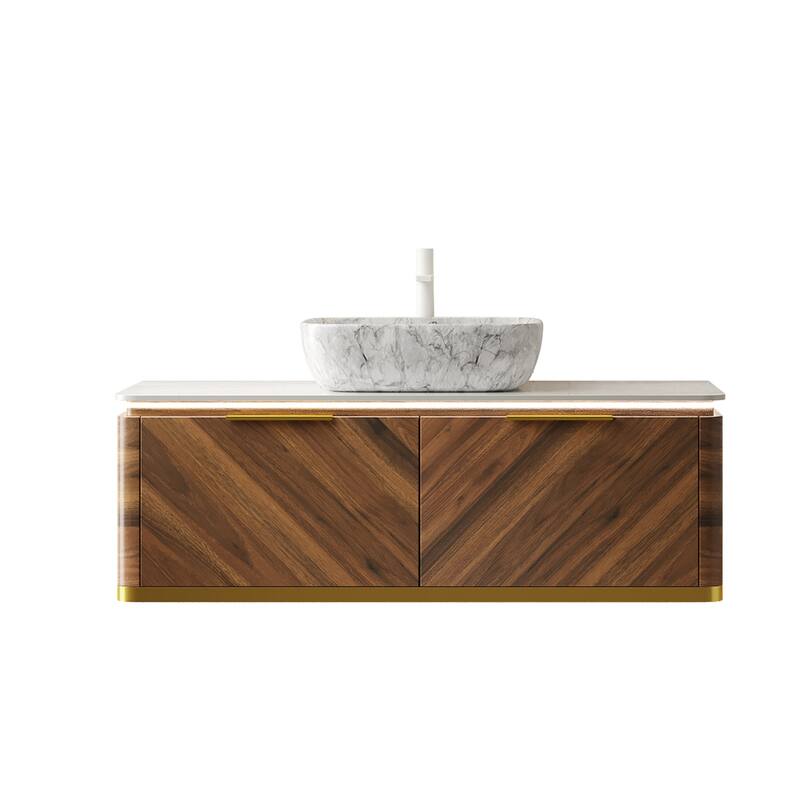 48" Floating Vanity with Smart Sensor Light, Stone Top and Vessel Sink
