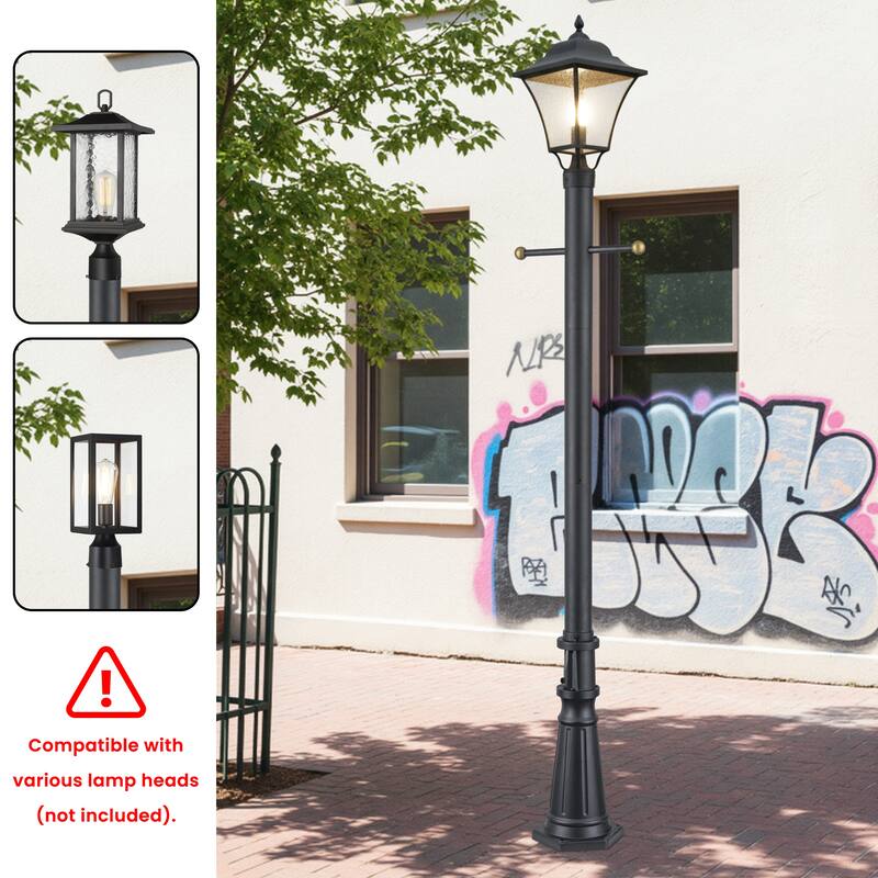 C Cattleya 72" Matte Black Aluminum Outdoor Lamp Pole with Base and GFCI Outlet