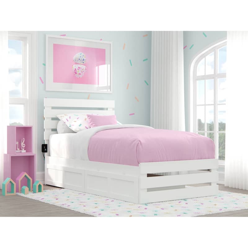 Oxford Bed with Footboard and USB Turbo Charger with 2 Drawers - White - Twin