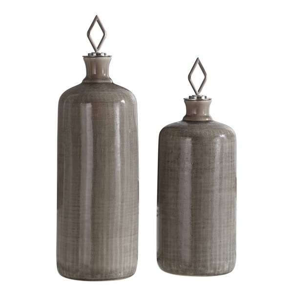 11” Taupe Dhara Glaze Bottles Set of 2 - N/A