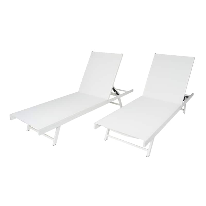 Salton Outdoor Aluminum Chaise Lounge with Mesh Seating (Set of 2) by Christopher Knight Home
