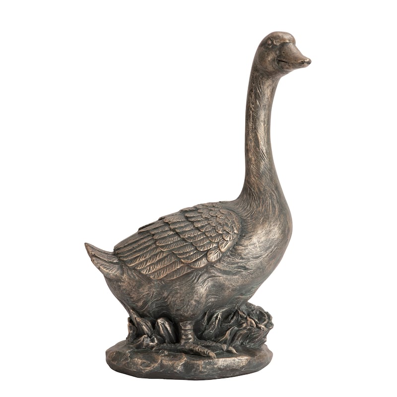 Glitzhome 20"H MGO Faux Bronze / White Goose Garden Statue