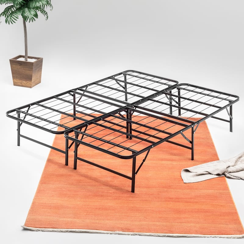 14-Inch Foldable Metal Platform Bed Frame with Tool Free Setup, Sturdy Steel, No Box Spring Needed
