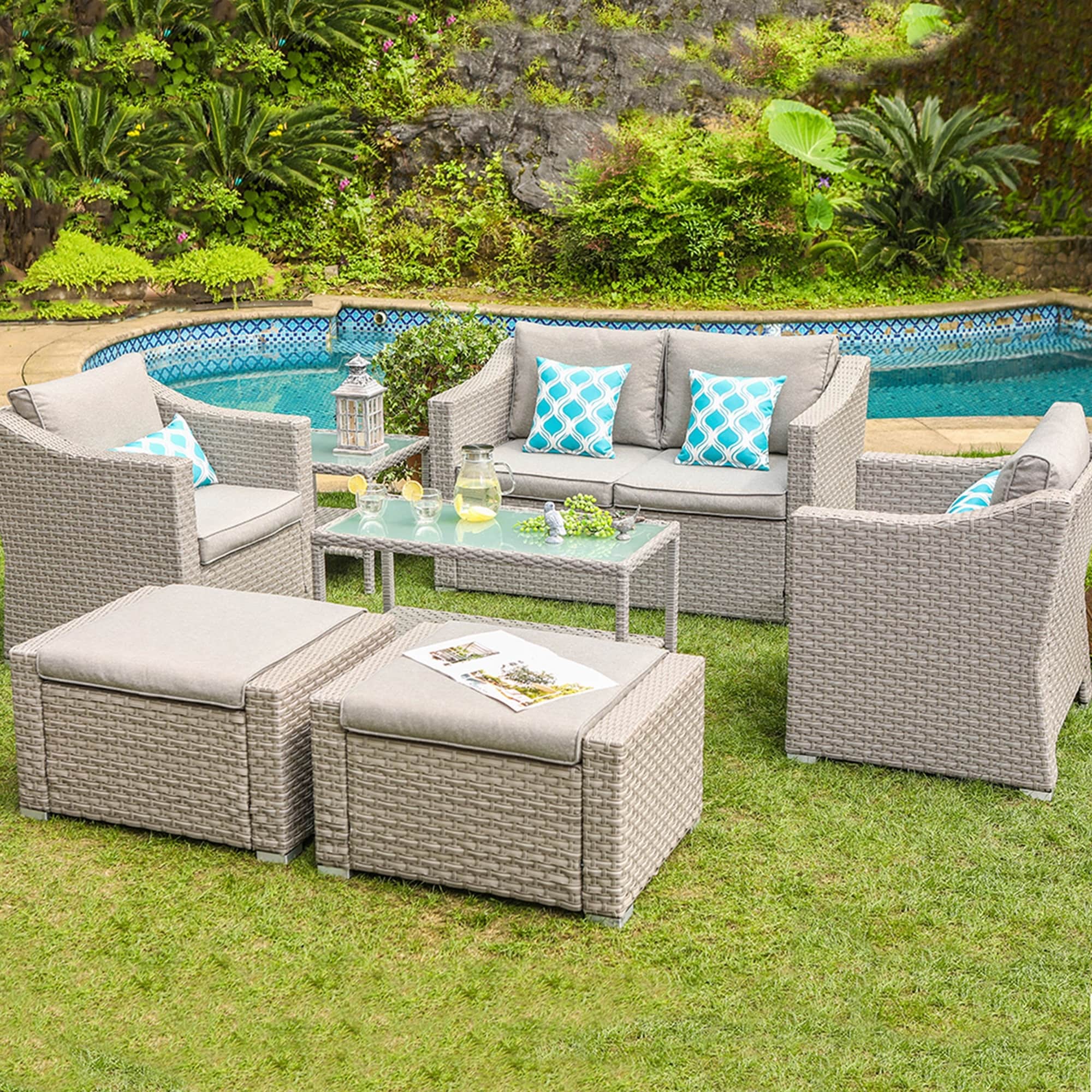 COSIEST Outdoor Furniture 7 Piece Conversation Set With Cushions