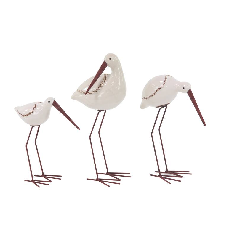 White Ceramic Bird Decorative Sculpture (Set of 3)