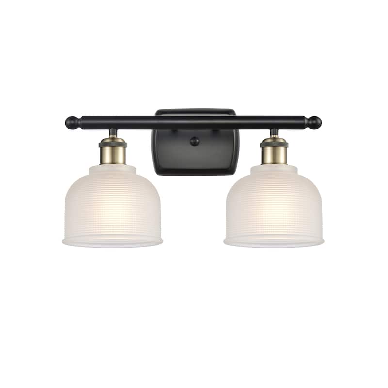 Innovations Lighting Dayton 2 Light 16" Wide Bathroom Vanity Light - Black Antique Brass / White
