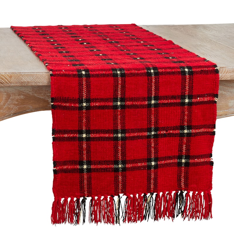 Table Runner With Plaid Chenille Design - 16"x72"