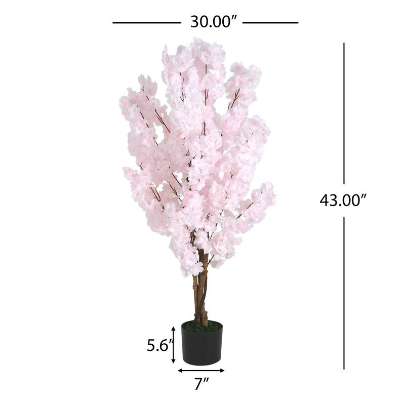 Roomfitters 43" Artificial Cherry Blossom Tree with Black Plastic Pot, Indoor Decorative Faux Plant