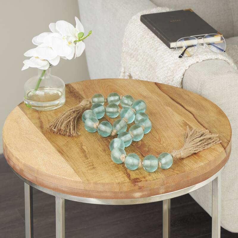 Glass Handmade Round Beaded Garland with Tassel with Knotted Brown Jute - Roche River Decor