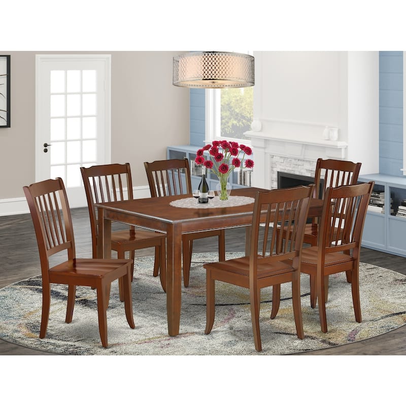 Rectangular Dining Set - 7 Piece Table & Chair Set - Mahogany Finish - Kitchen Dinette Set - 60 Inch Table