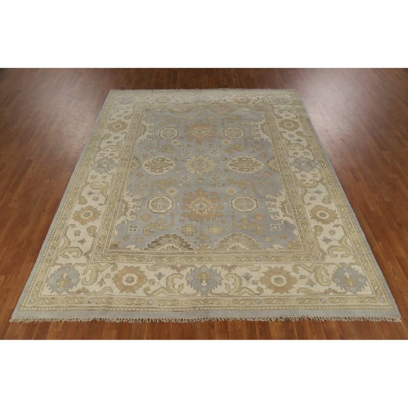 Oushak Indian Area Rug Handmade Transitional Blue Wool Carpet - 7'11" x 9'9"