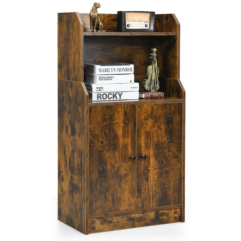 Gymax Storage Cabinet Bookcase w/2 Doors and Open Shelves Display