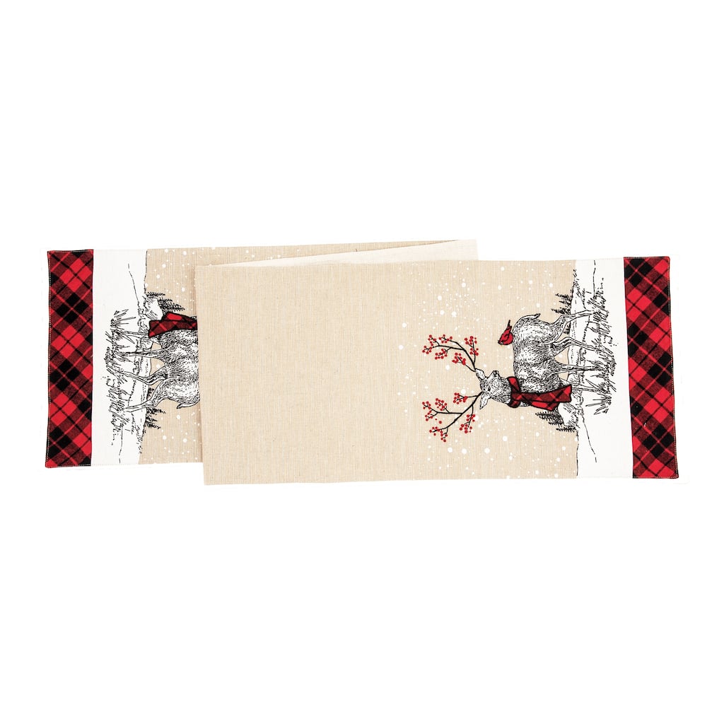 Deer Embroidered and Printed Table Runner