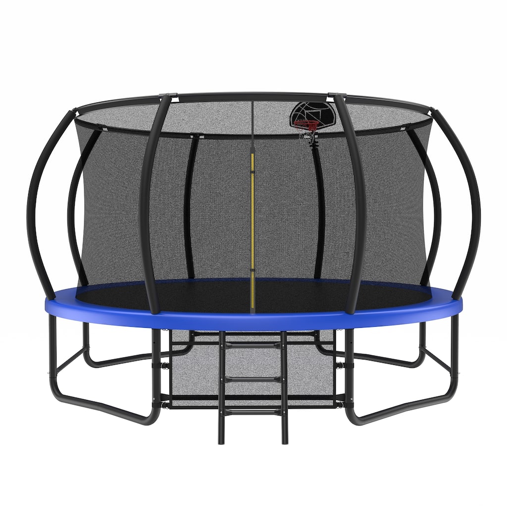 14FT Trampoline with Enclosure Recreational Trampolines with Ladder and AntiRust Coating, ASTM Approval Trampoline for Kids