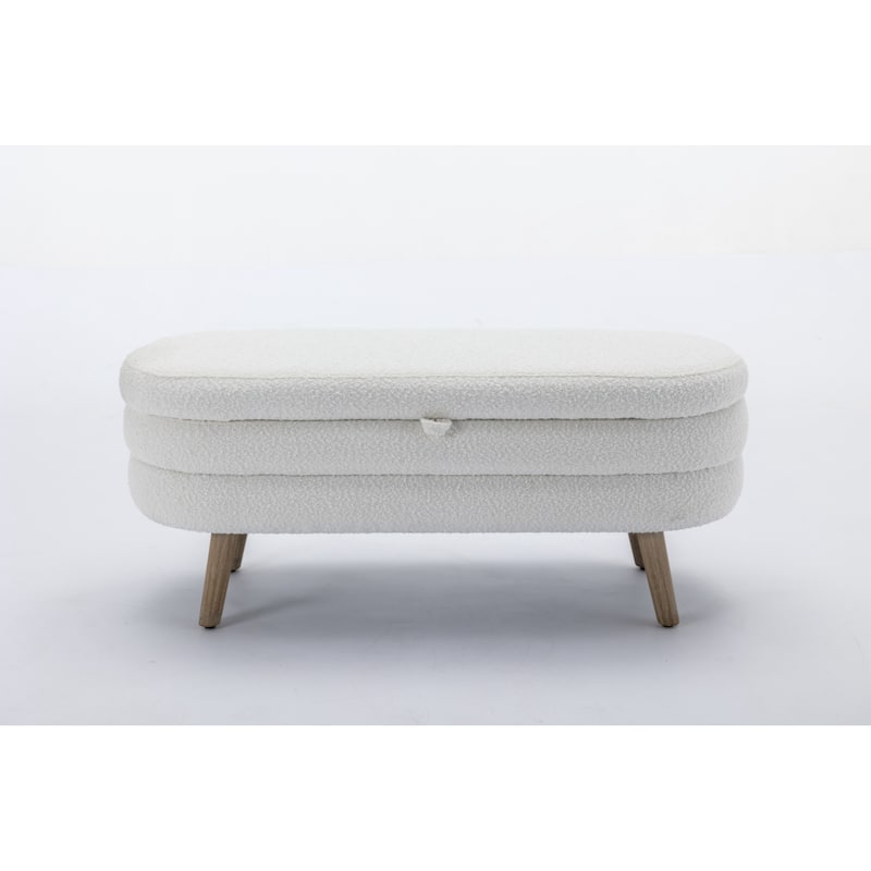 Boucle Fabric Storage Bench Bedroom Bench With Wood Legs For Living Room Bedroom Indoor