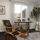 preview thumbnail 3 of 18, Dark Brown Leather Handmade Upholstered Room Accent Chair with Ottoman with Scrolled Wood Arms and Arched Legs
