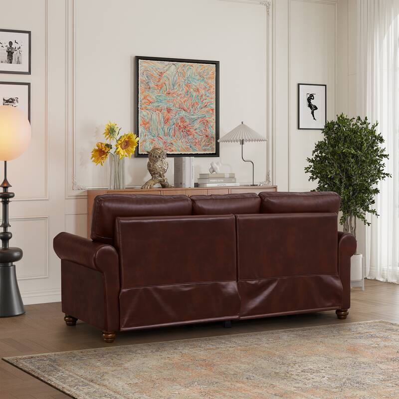 Faux Leather Sofa Couch with Storage Space and Silver Nailhead Trim for Living Room