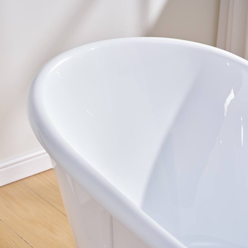 66'' W,69 GALLONS Freestanding Acrylic Soaking Bathtub With Drain And Overflow Holes
